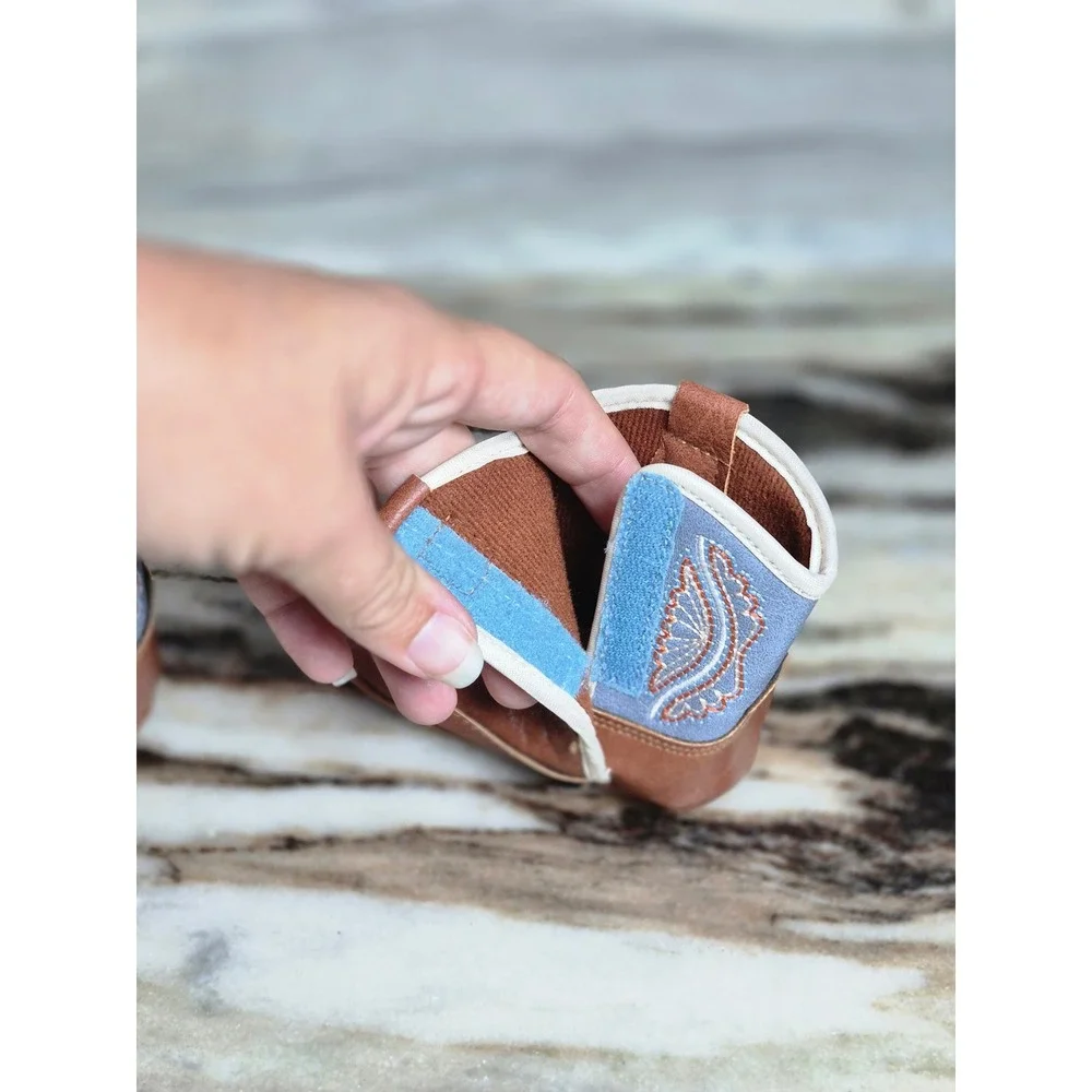 Ariat Shelby Baby Western Boots Brown Blue Faux Leather Crib Shoes 89259-00
